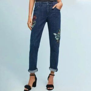 Pilcro and the Letterpress Anthropologie Slim Boyfriend Floral Sequin Crop Jeans
